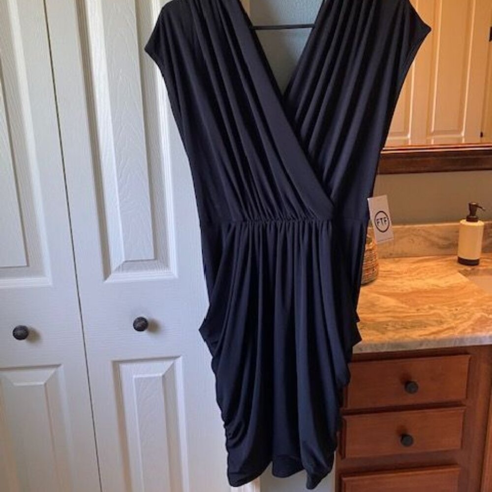 FTF black sleeveless crossover drape dress , size 1
